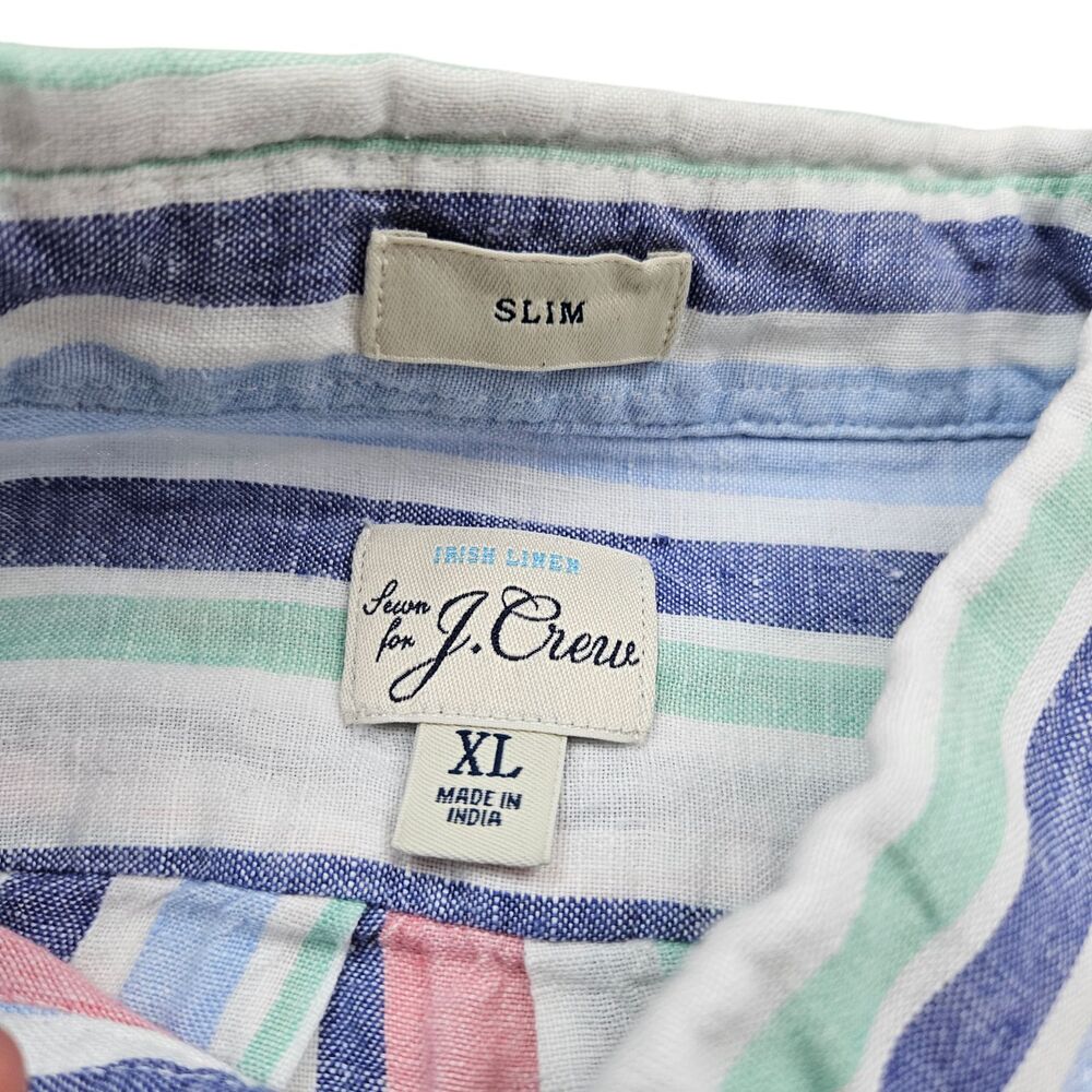 J Crew Slim Shirt Mens XL Striped Baird McNutt 100% Irish Linen Long Sleeve - Picture 3 of 11